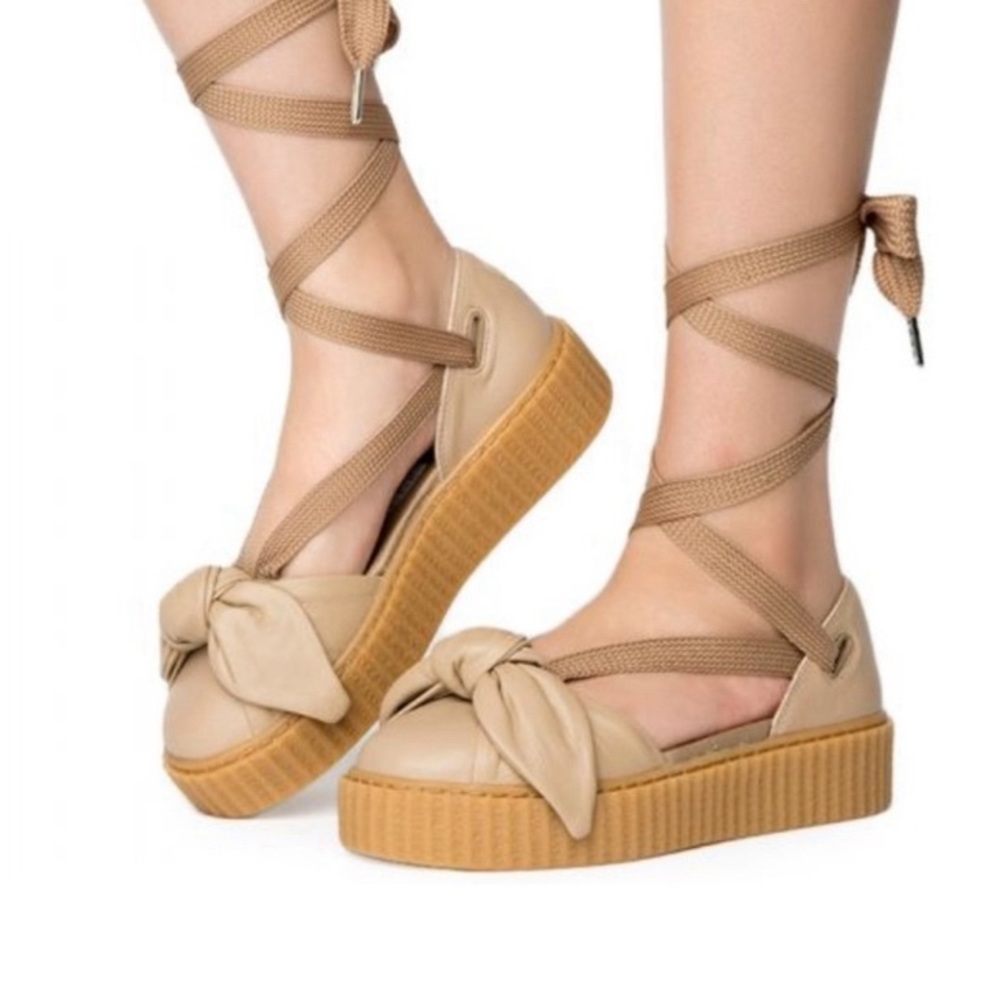 Puma Fenty x Bow Creeper Sandals 365794 01 Rihanna Leather Tan Women 9
